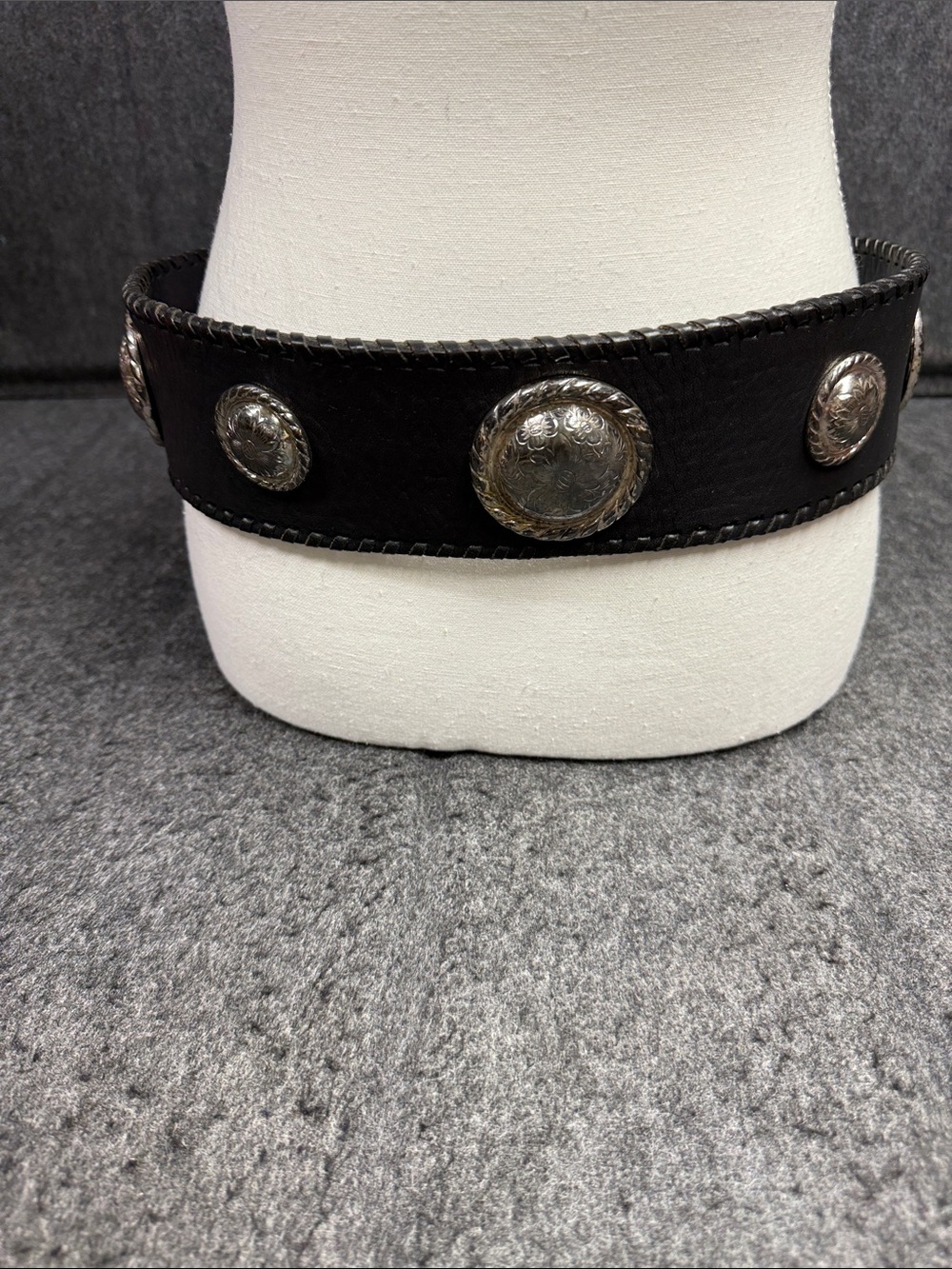 “VINTAGE”. Big AL Vintage Western Black Leather Belt with Silver Engraved Buckle - Picture 4 of 16